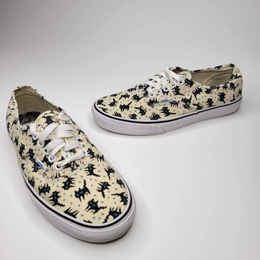 Vans Cream and Black Cat Print Sneakers